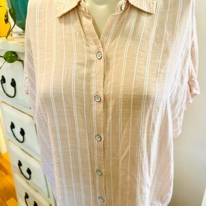 Splendid Light Peach Striped Button-Down Short Sleeve lightweight Shirt